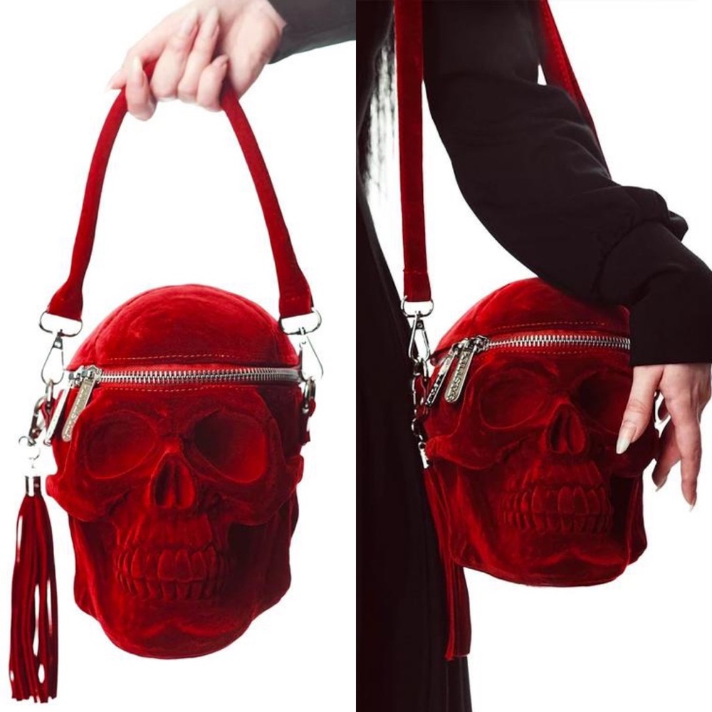 Red Velvet Skull Handbag